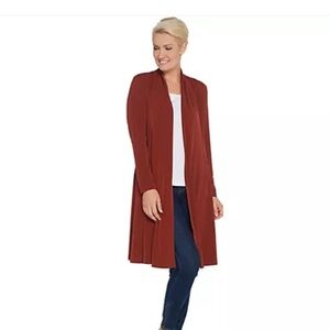 Susan Graver Every Day Petite Liquid Knit Duster Cardigan Terracotta Plus 2XP